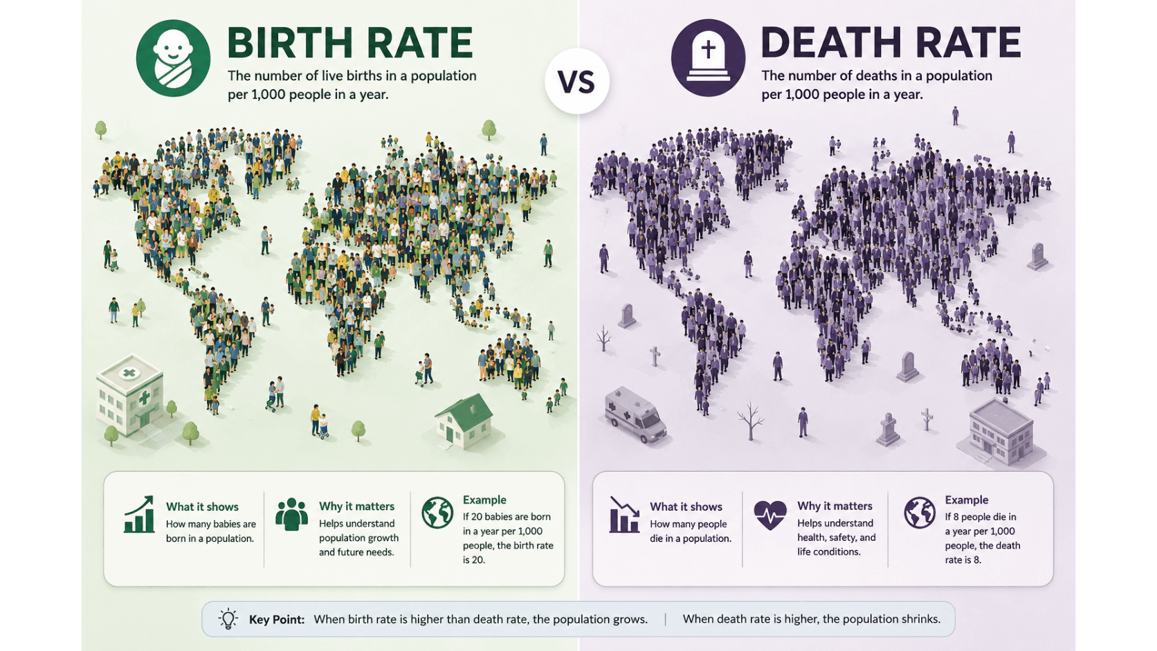difference between birth rate and death rate
