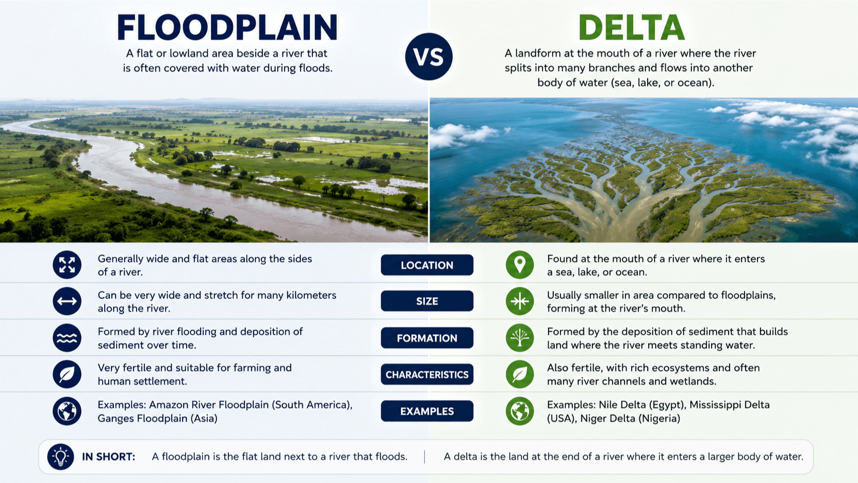 difference between floodplain and delta